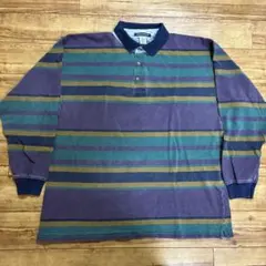 90s カナダ製 NUOVO マルチボーダー 長袖ポロシャツ 古着 XL