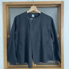 grin 染色加工 リネンノーカラージャケット 2 ブラック/麻素材