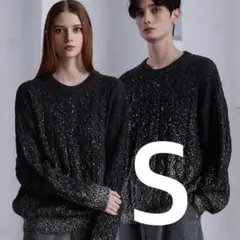 CLEL 箔プリント ケーブルクルーネックニット