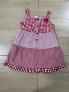 ファミリア　ティアード　ワンピース　ストライプ　チェック　フリル　100 美品