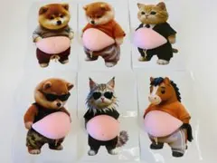 3D猫&柴犬&ポニーお腹ぷにぷにシール 6匹セット スクイーズ もっちり 肉球