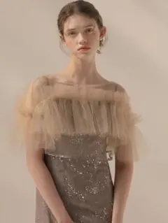 チュールフリルボレロペイントマーメイドワンピースドレス結婚式二次会パーティー