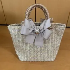 【専用】リボン付きベージュツイードトートバッグのサムネイル