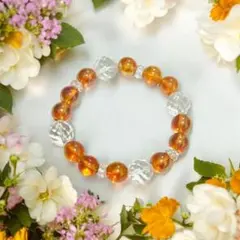光の浄化と活力を呼ぶ☆彡カット水晶＆オレンジオーラ　パワーストーンブレスレット