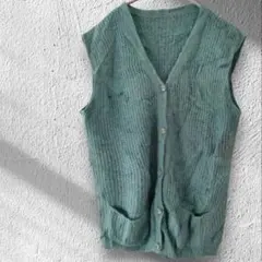 ✨１点物✨ミントグリーン Vネック ニットベスト オーバーサイズ トップス