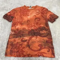 BLUE WORK コットンTシャツ　オレンジ　総柄　Lサイズのサムネイル