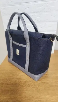 美品russet ラシット キューブバッグ ハンドバッグ デニム柄 青系 日本 
