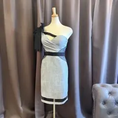 J2139 新品 JEWELS キャバドレス L グレー ワンショルダー リボン