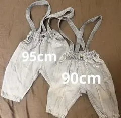 デニムサスペンダー（取り外し可能）2点組（ライトブルー）90cm95cmお揃い