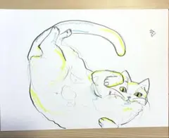 猫 絵画 イラスト ドローイング - メルカリ
