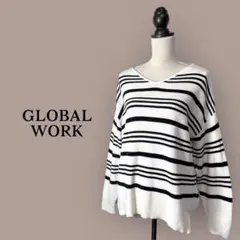 グローバルワーク/長袖ニット/Vネック/プルオーバー/コットンカシミア混/L