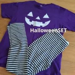 ハロウィンセット 紫パンプキンTシャツとレギンス
