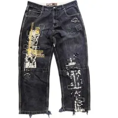 極太 PEPE JEANS 総柄 buggy denim pants W40のサムネイル
