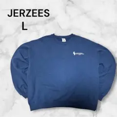 90s〜00s JERZEES スウェット L ネイビー 企業ロゴ 刺繍 古着
