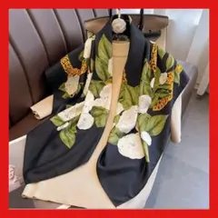 大判ストール 花柄 ブラック ホワイト エレガント レディース ショール