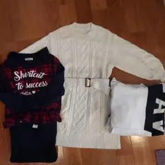 GU白ワンピースニットベルト付き ピ ピンクラテトレーナー他