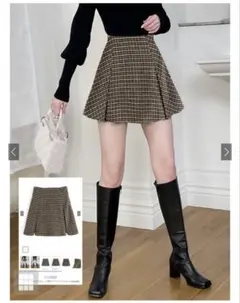 インパン裏地付きチェック柄プリーツミニスカート mei40 GRL