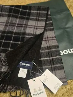 ★未使用品★Barbour グレーブラック チェック柄マフラー プレゼントに最適