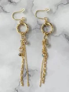 ゴールド フープ チェーン ピアス