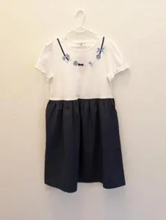 【新品タグ付】MOONONNON ワンピース 140 ネイビー リボン モチーフ