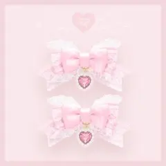 量産型　ヘアクリップ　ピンク　リボン　フリル　ロリータ　地雷　ゴスロリ　ハート