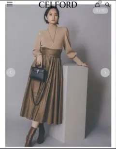 【美品】セルフォード 撥水タフタニットドッキングワンピース フレア リボン 38