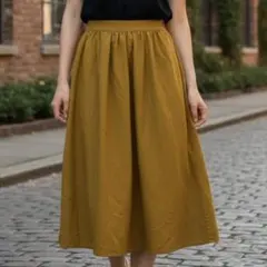 美品 アースミュージック ロングスカート フリーサイズ マスタード色 フレア