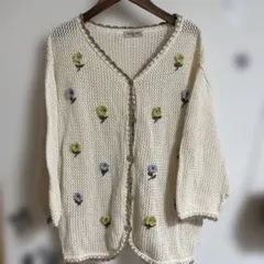 サマンサモスモス花柄刺繍 ニットカーディガン ベージュ - メルカリ
