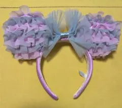 【東京ディズニー】ミニーフリルカチューシャ（ピンク×グレー）