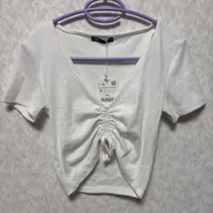 ZARA フロントギャザー ホワイト Tシャツ
