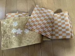 半幅帯 リバーシブル 桜柄 × 矢羽根柄 オレンジ 金色　和装 着物 浴衣