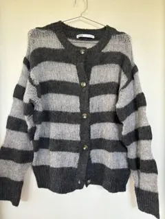 ZARA グレーと黒のストライプカーディガン Lサイズ