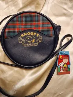 SNOOPY 円形ポシェット ネイビー&タータンチェック レトロなレア品のサムネイル