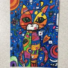 カラフルな猫の絵画「Lovely Day」抽象画 キャンバスF0 POPアート