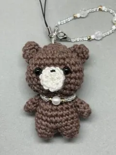 くまのあみぐるみキーホルダー &ビーズストラップの2点セットミニ ハンドメイド