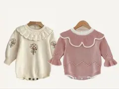 2着セット　ベビーフリルニットロンパース