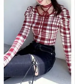 RESEXXY チョーカー付きチェックニット