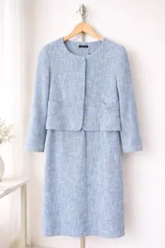 水色 ツイード ワンピーススーツ 2点セット