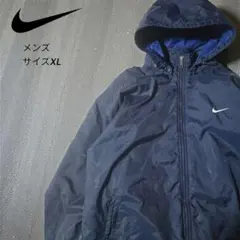 90s NIKE ナイキナイロンジャケットXL ベンチコートビッグロゴ 黒 中綿