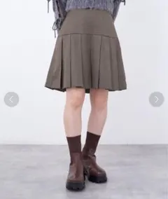 W closet プリーツミニスカート 千鳥 チェック ベージュ ブラウン