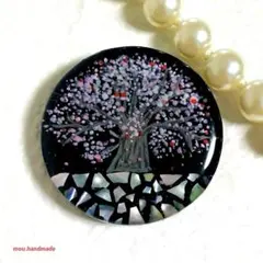 螺鈿細工風一本桜(手描き) レジンヘアゴム　ブローチ　ペンダント　ポニーフック