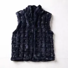 ファーベスト ラビットファー メッシュデザイン ネイビー M レイヤード