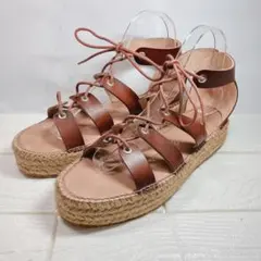 GAIMO 24cm レースアップサンダル エスパドリーユ レザー ブラウン