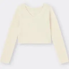 未使用 GU パフィータッチVネッククロップドセーター長袖 ホワイト Mサイズ