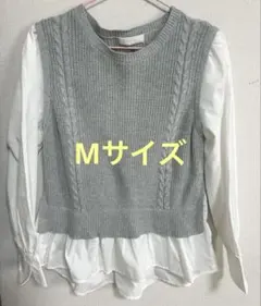 anysis☆グレー ケーブル編み レイヤードニットシャツMサイズ
