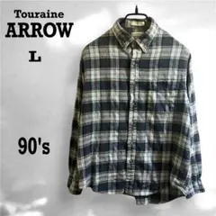 90s ARROW ネルシャツ L チェック ブルー系 ヴィンテージ 古着