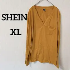 美品✨SHEIN 【XL】マスタード Vネック 長袖Tシャツ ロンティ シンプル