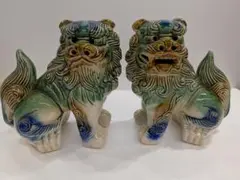陶器製 獅子 狛犬一対 魔除けシーサー 守り神 置物 MT999のサムネイル