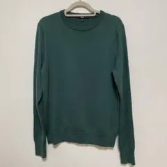 UNIQLO ファインメリノクルーネックセーター　グリーン系L