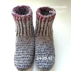 足首丈タイプ.ハンドメイド.手編み靴下.ルームシューズ